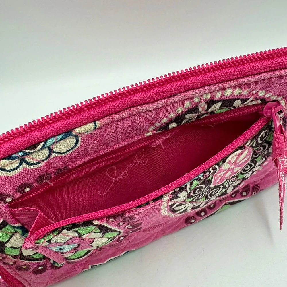Vera Bradley Wristlet Wallet Womens OS Pink Good Plum Crazy Quilted Floral Zip
